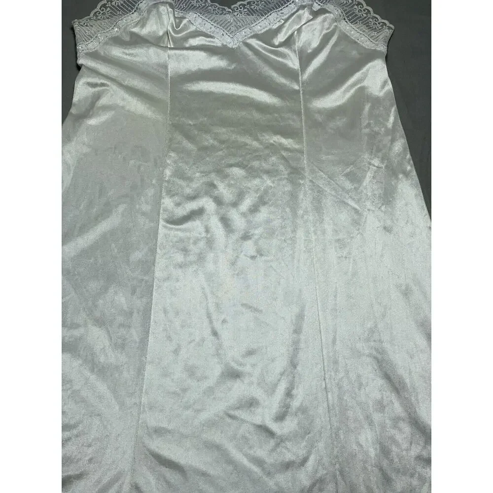 Sears 36 Full Slip Night Dress Vintage Nylon Ivory Lace Adjustable Strap V-neck*